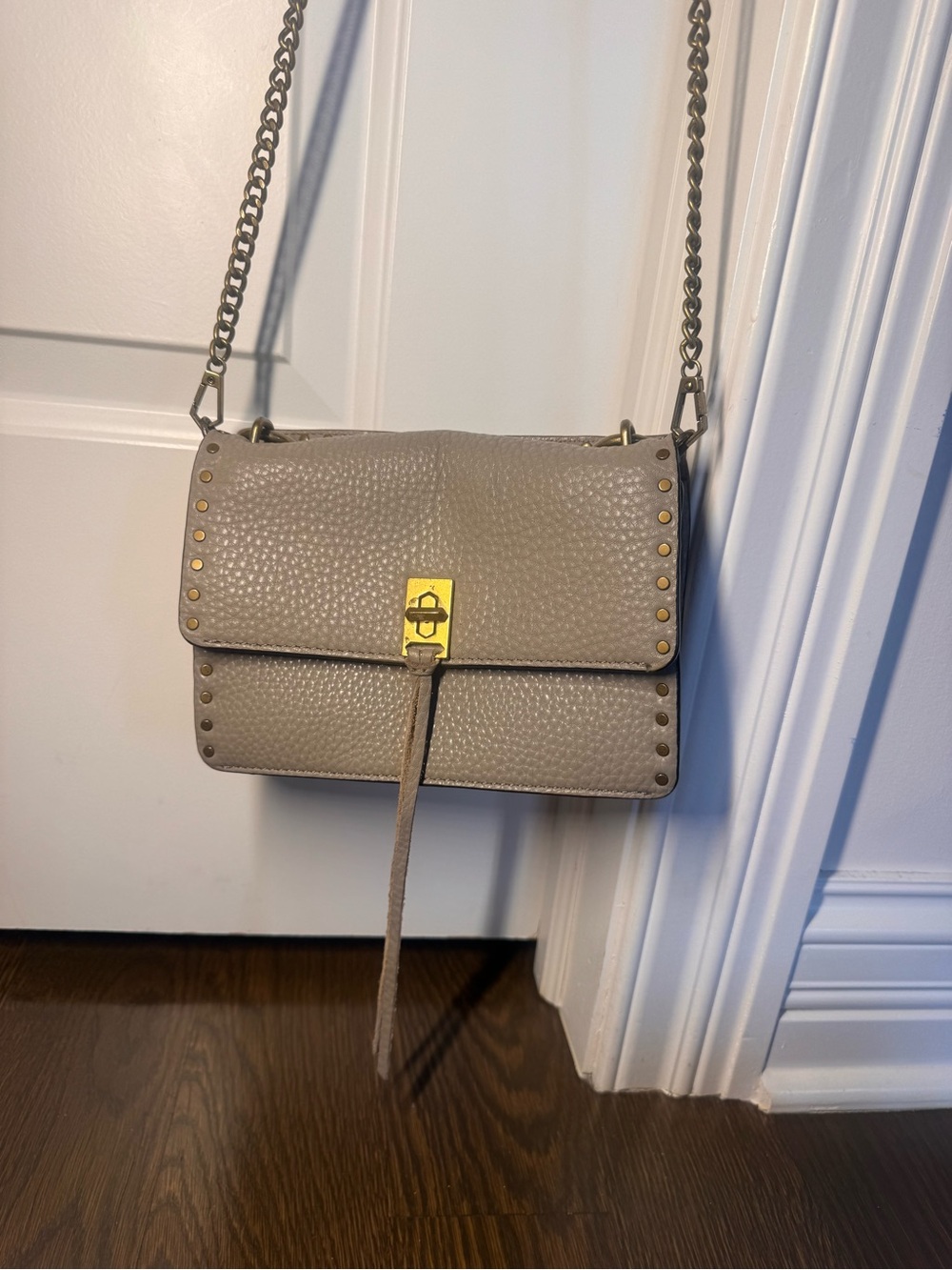 REBECCA MINKOFF Taupe Studded Leather Crossbody Bag - Brand Unspecified